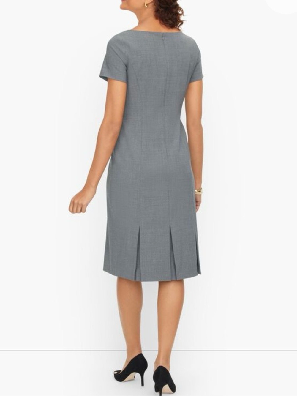 TALBOTS Career Travel Worship Luxe Wool Sht. SLV Grey Box Pleat Sheath Dress 16W - Picture 2 of 16